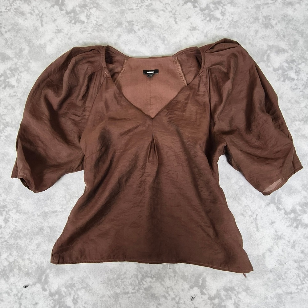 Express Puff Sleeve Top Womens XS Brown Coquette Cottage Romantic Dark Academia - Picture 4 of 7